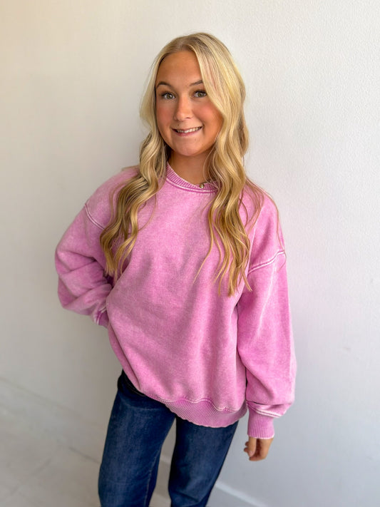 Blue Oversized Fleece Pullover with Crossed Neckline