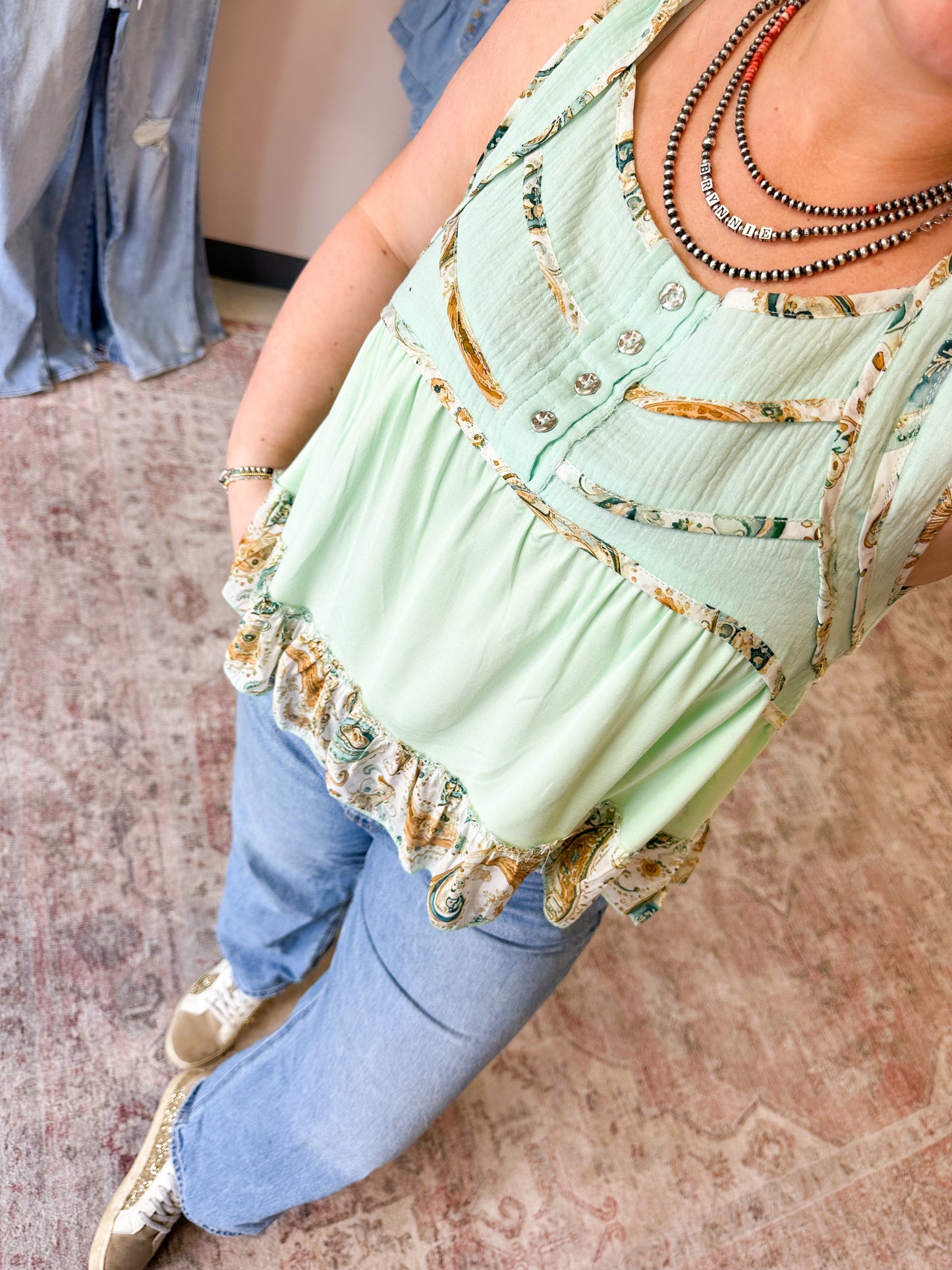 Lime Cream Boho Floral Tank