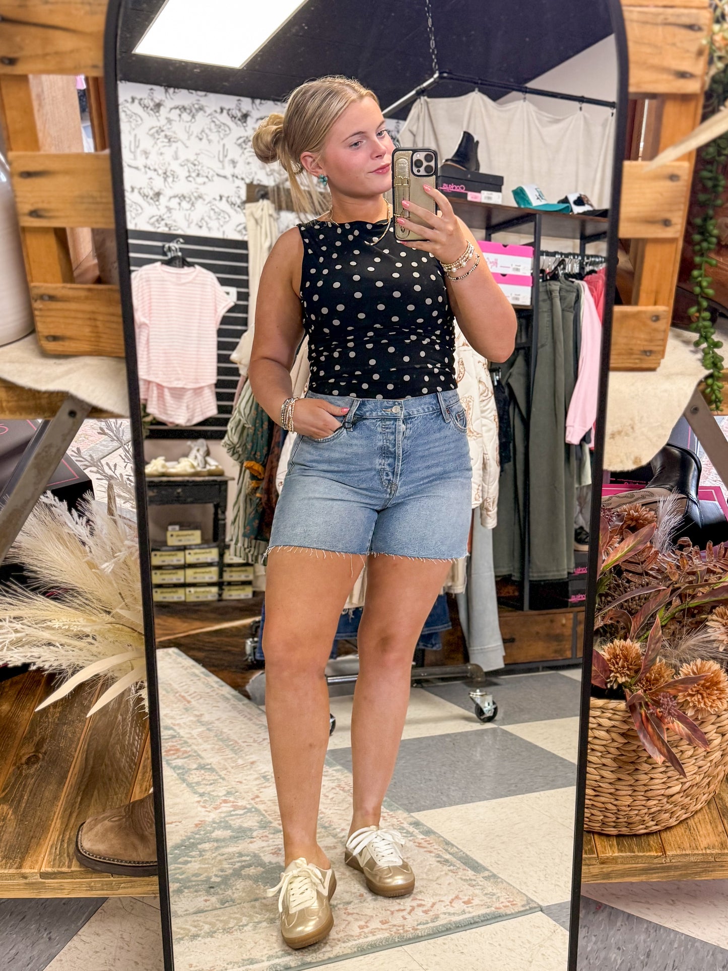 Polka Dot Boat Neck Top