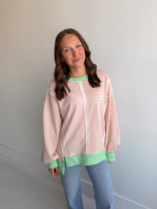 Serena Stripe Pullover Top in Pink