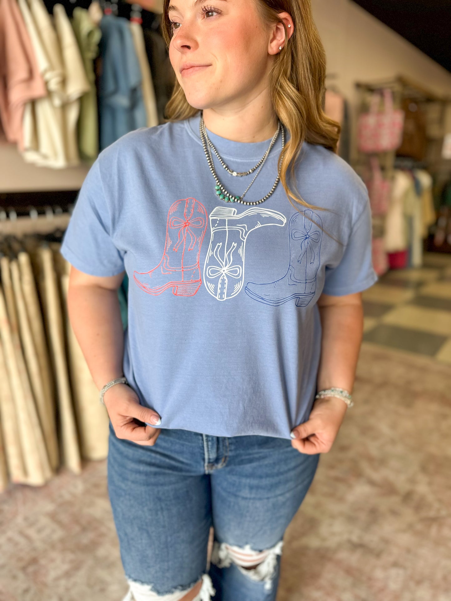 Red White and Boots Graphic Tee