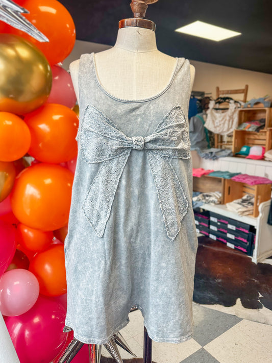 Mineral Washed Bow Relaxed Romper