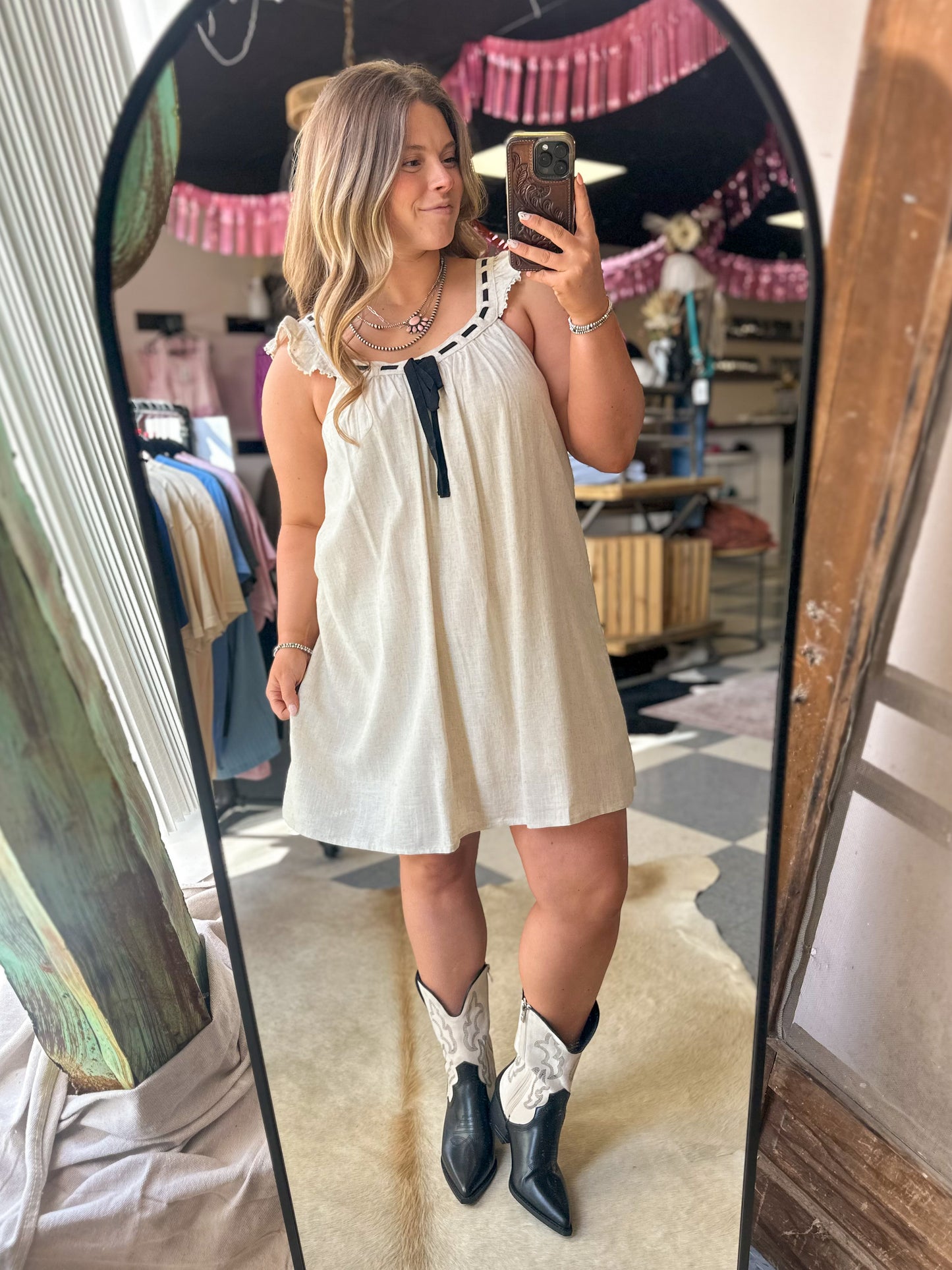 Oatmeal Ruffle Sleeve Shift Dress