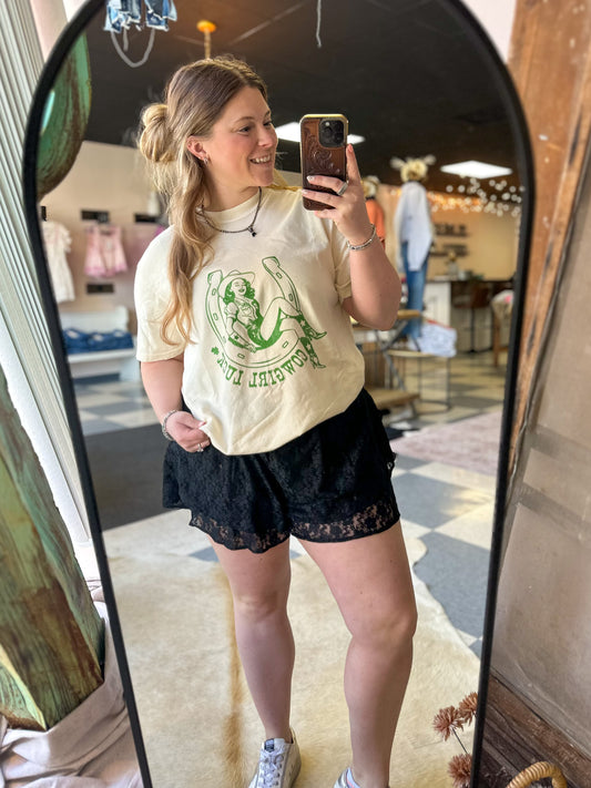 Layered Ruffle Lace Shorts in Black