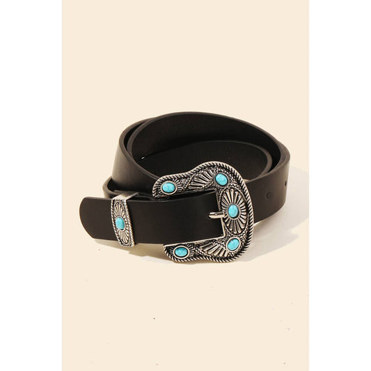 Turquoise Stud Buckle Faux Leather Belt: BK