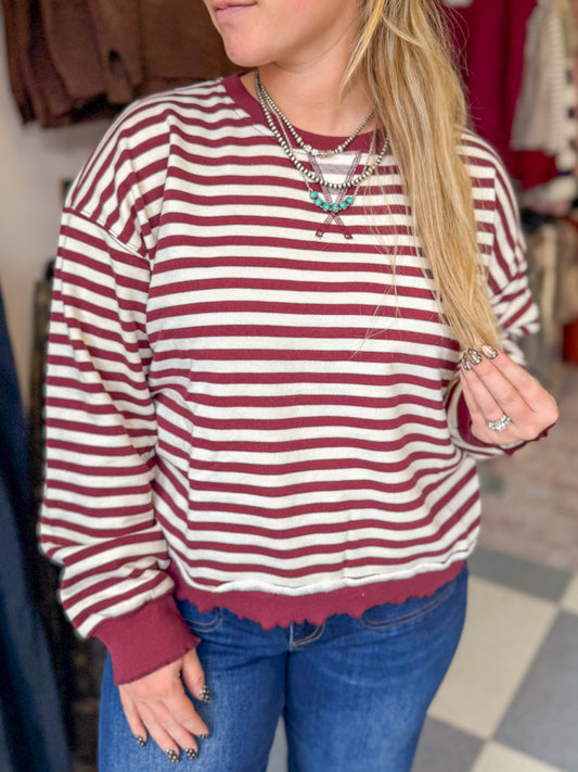 Burgandy Ruffle Trim Top