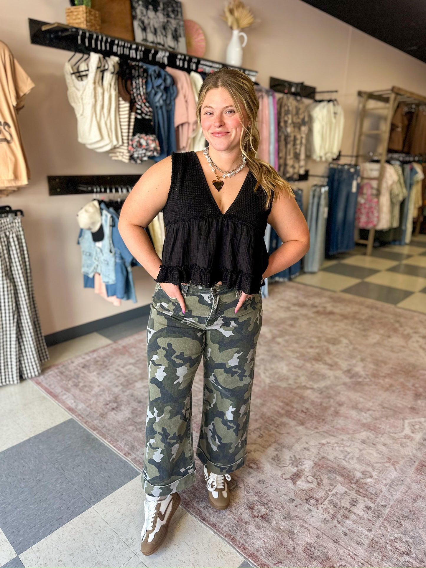 Mica: High-Rise Wide Leg Camo Jeans