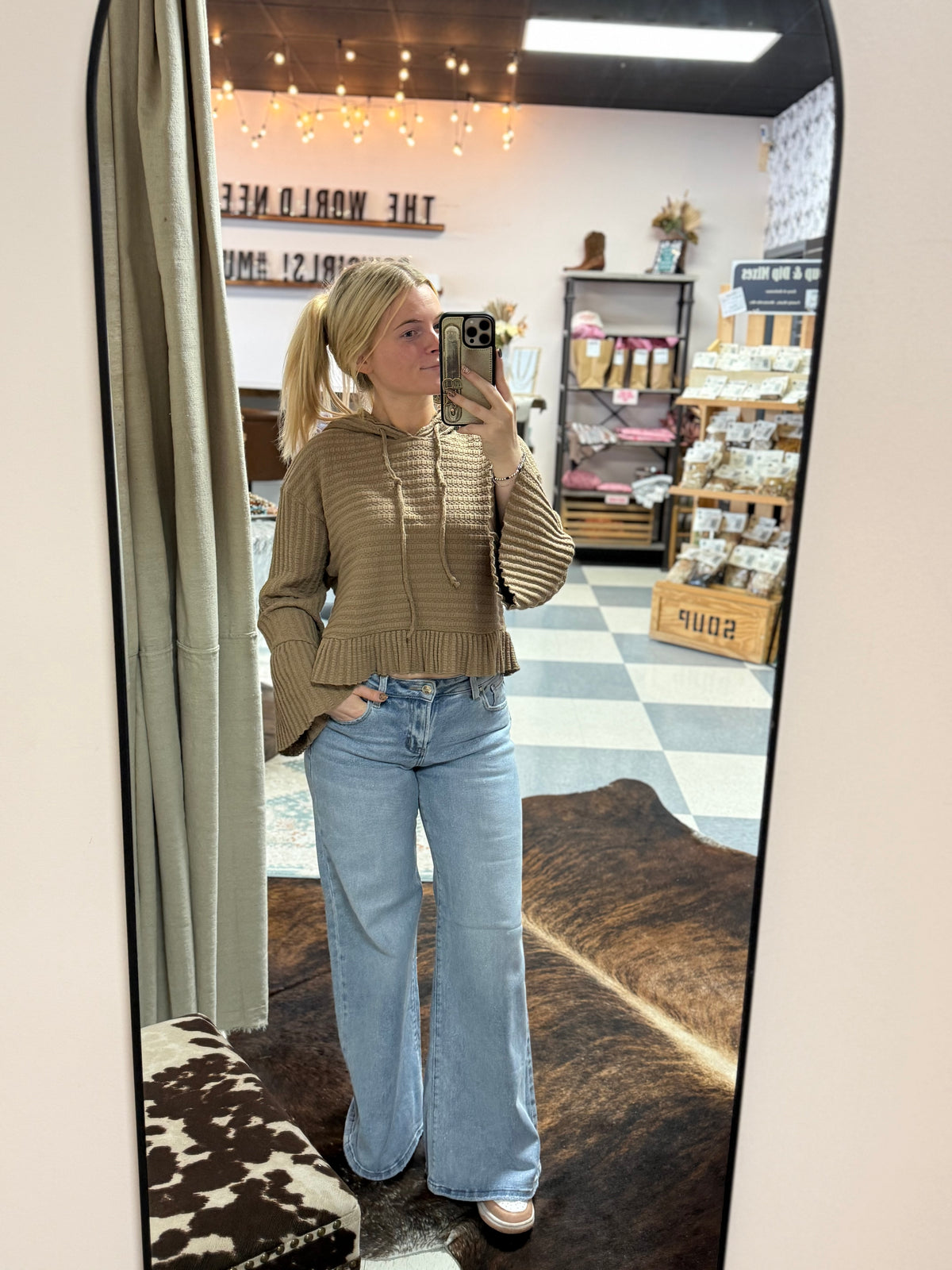 RISEN Low Rise Wide Legged Shimmer Jeans