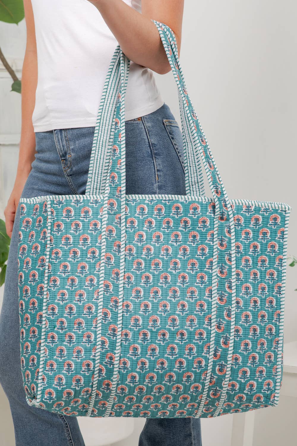 Seaside Floral Quilted Tote Bag