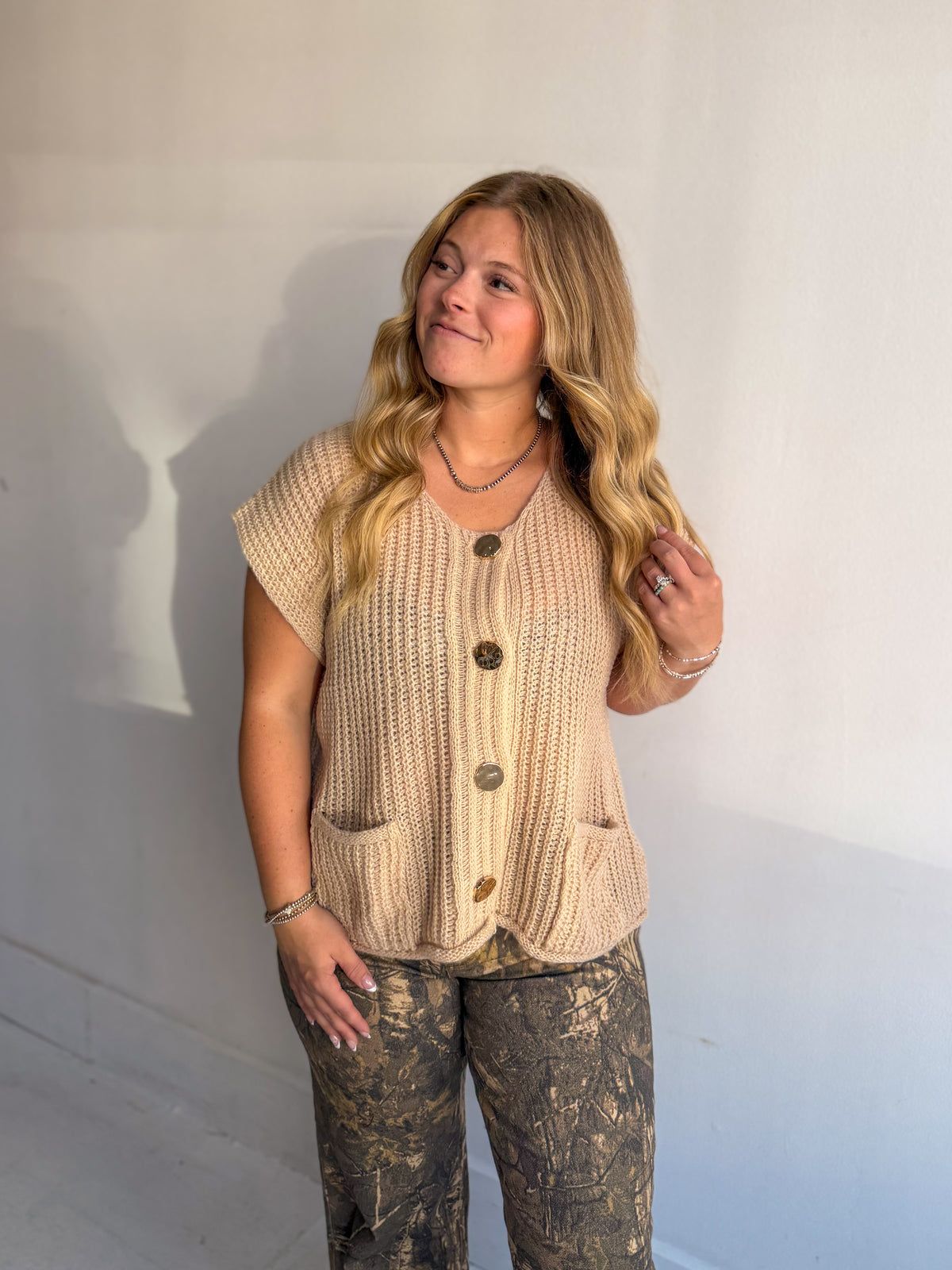 Cream Buttoned Up Sweater Vest