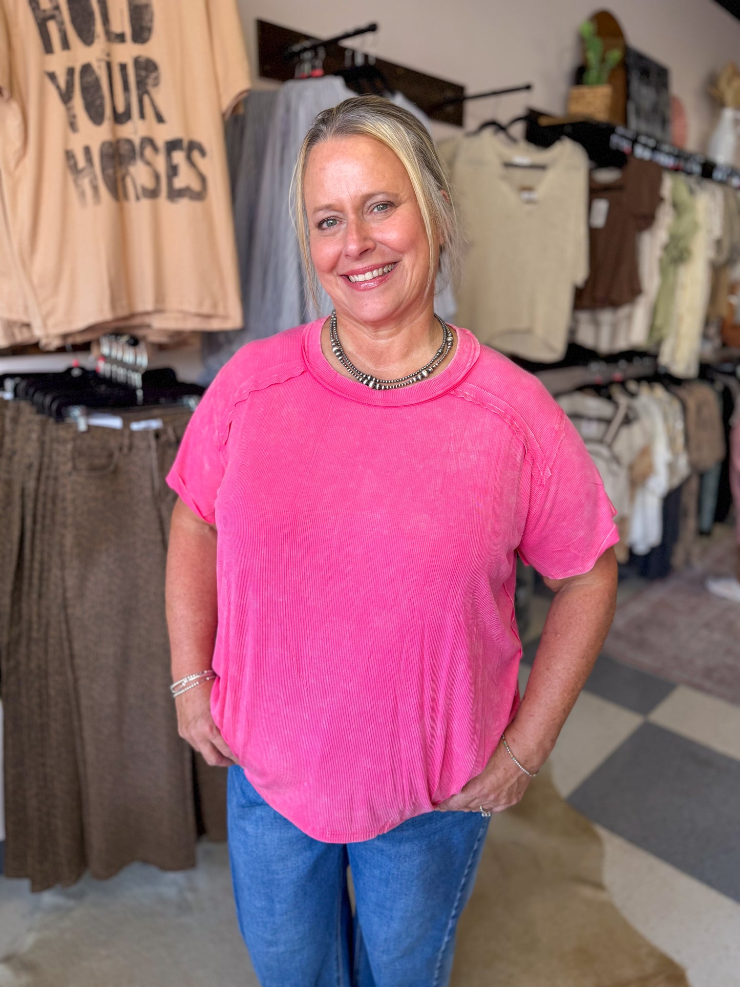 Kara Washed Tee in Fuchsia