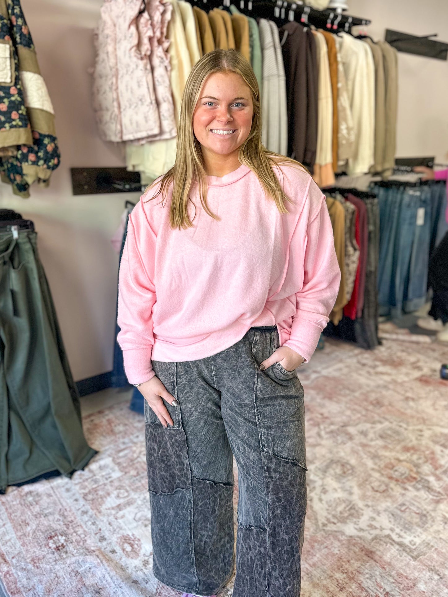 Light Pink Brushed Melange Oversized Sweater