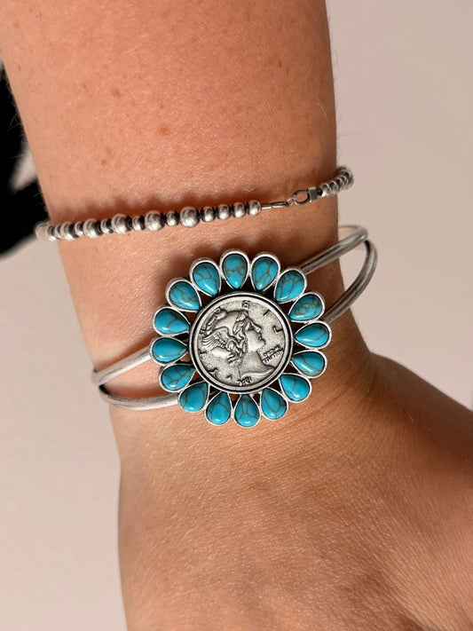 Coin Faux Turquoise Cuff