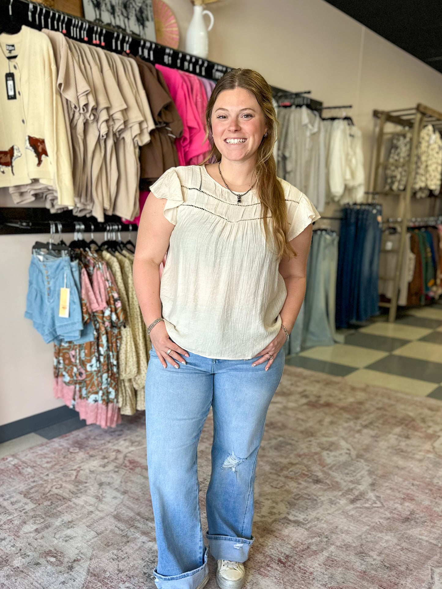 Oatmeal Flounce Sleeveless Blouse