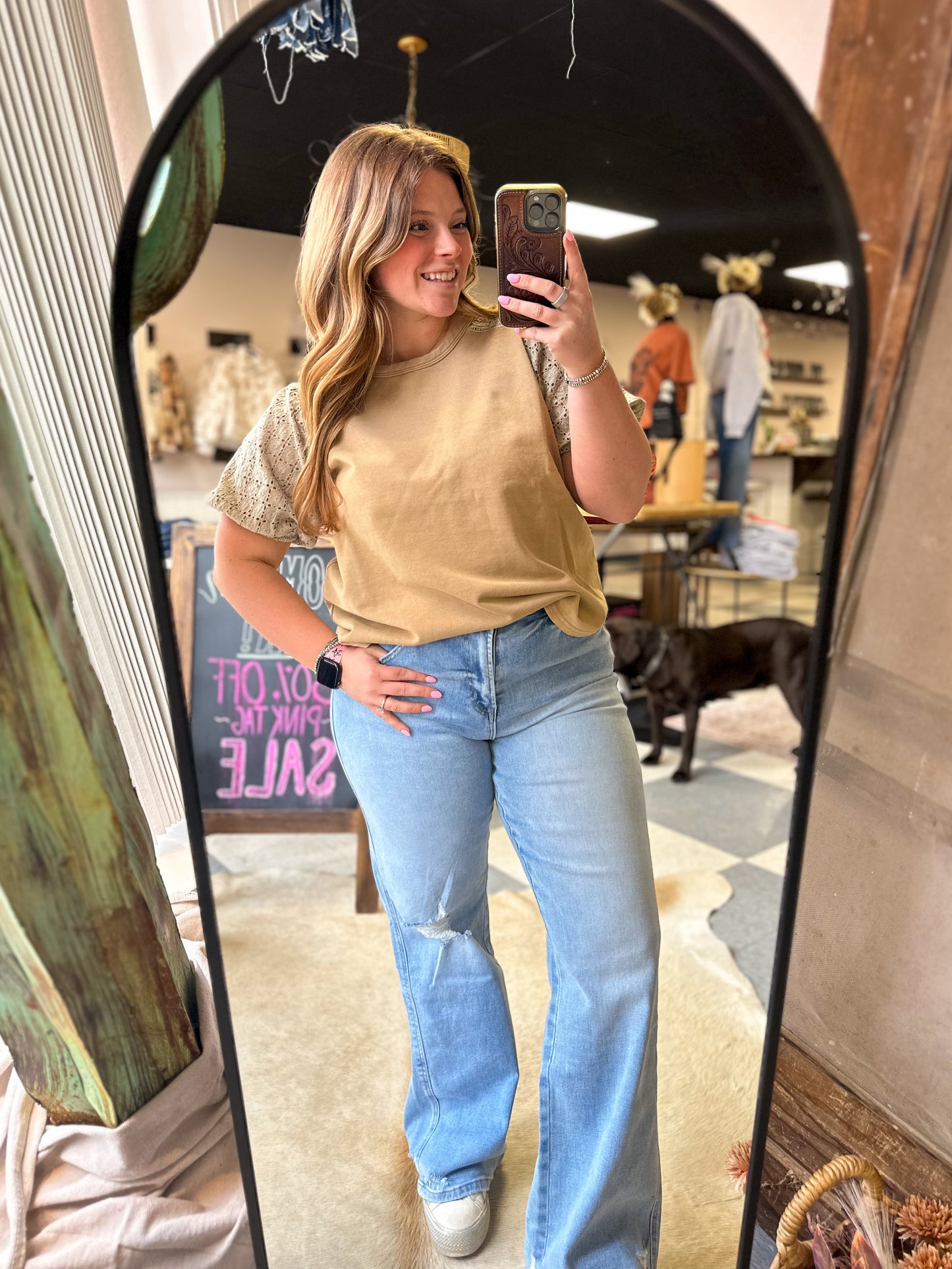 Mocha Puff Knitted Sleeve Top