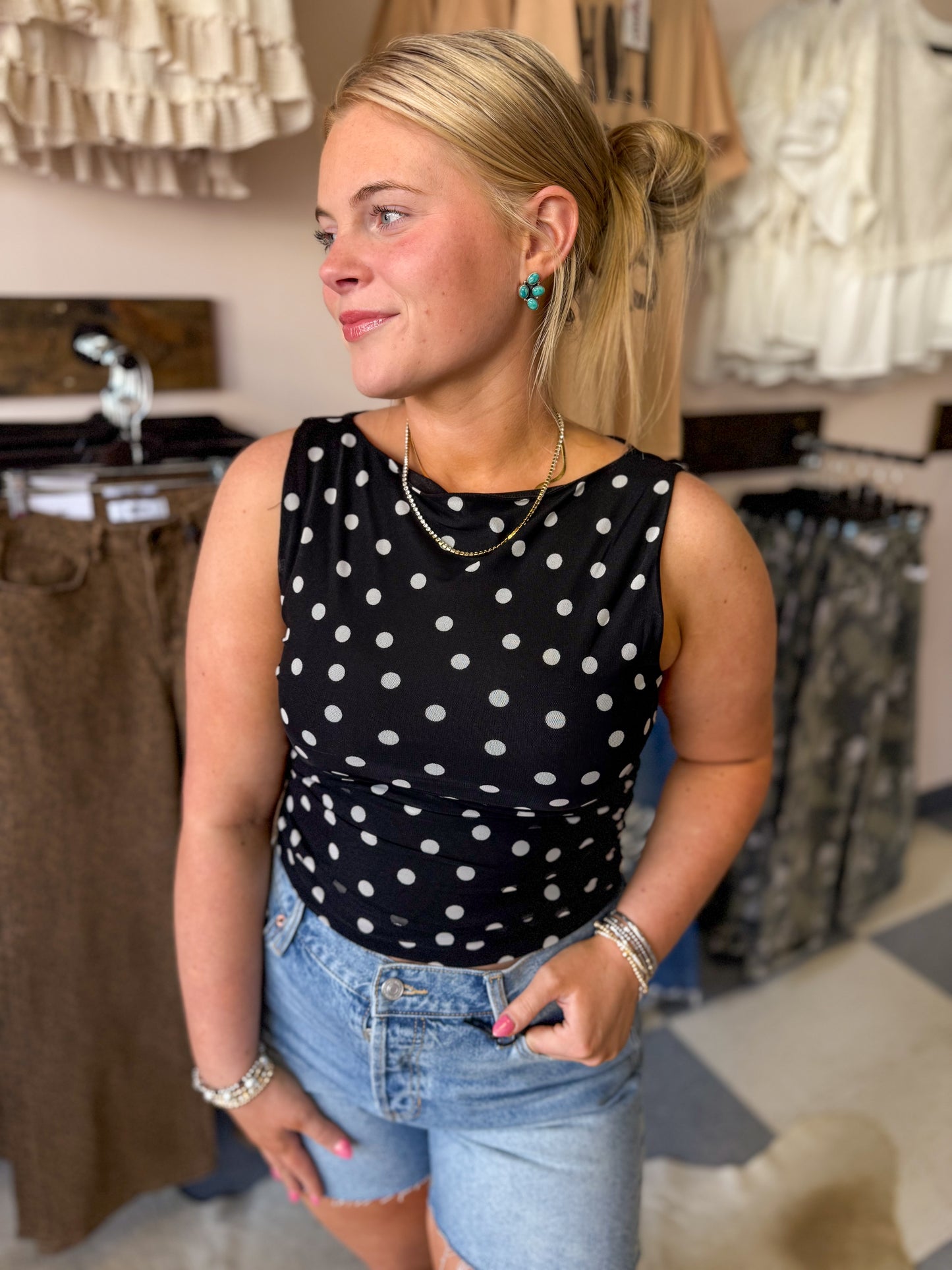 Polka Dot Boat Neck Top