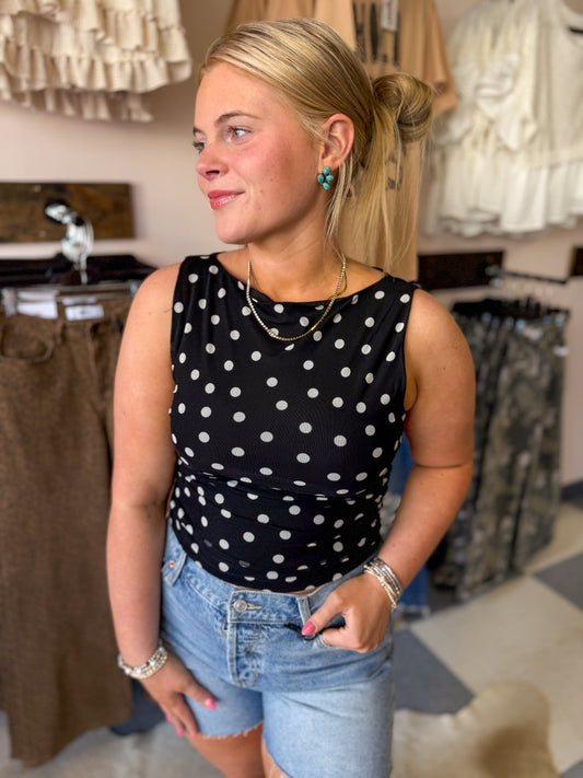 Polka Dot Boat Neck Top