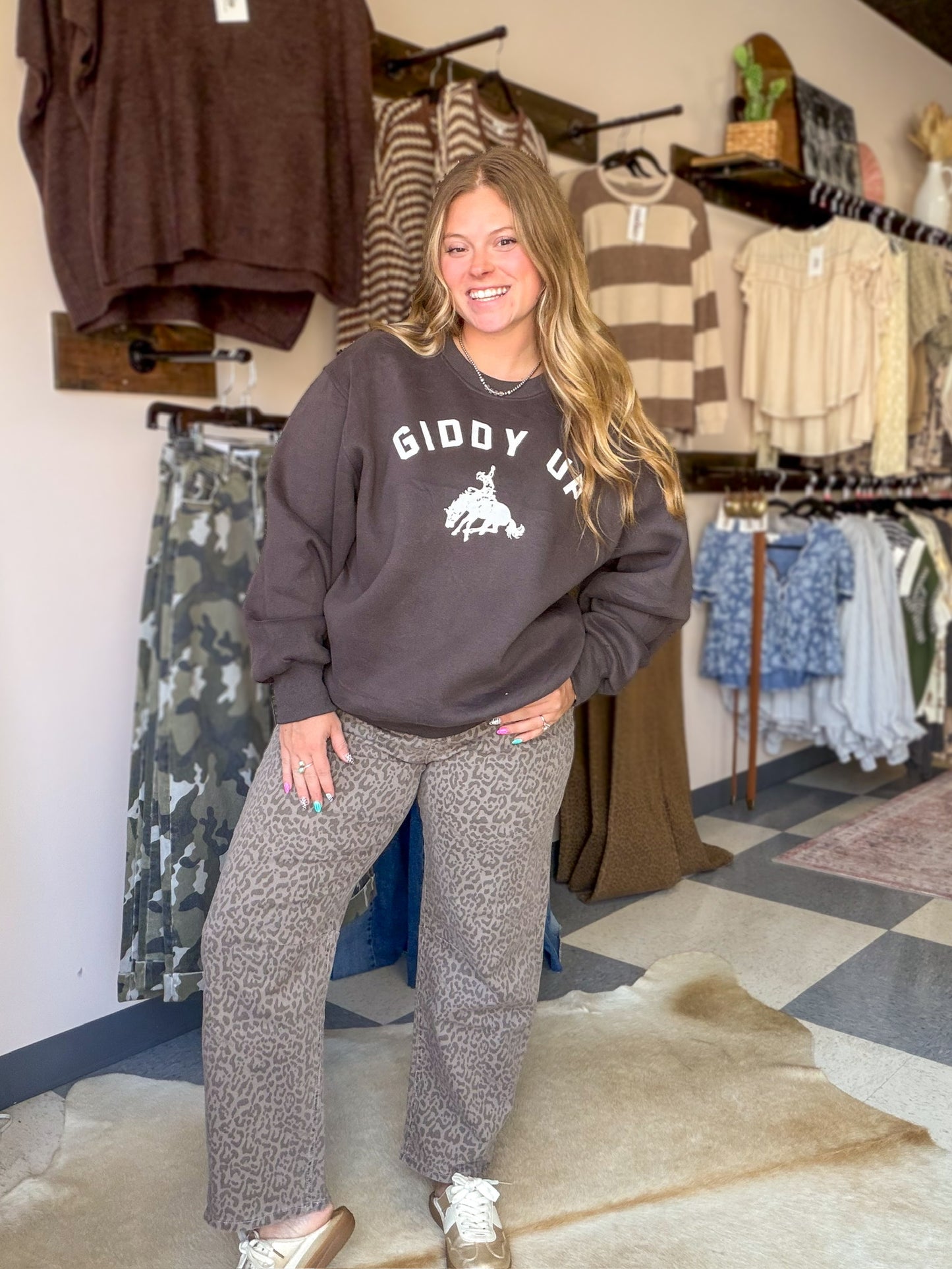Giddy Up Brown Crewneck