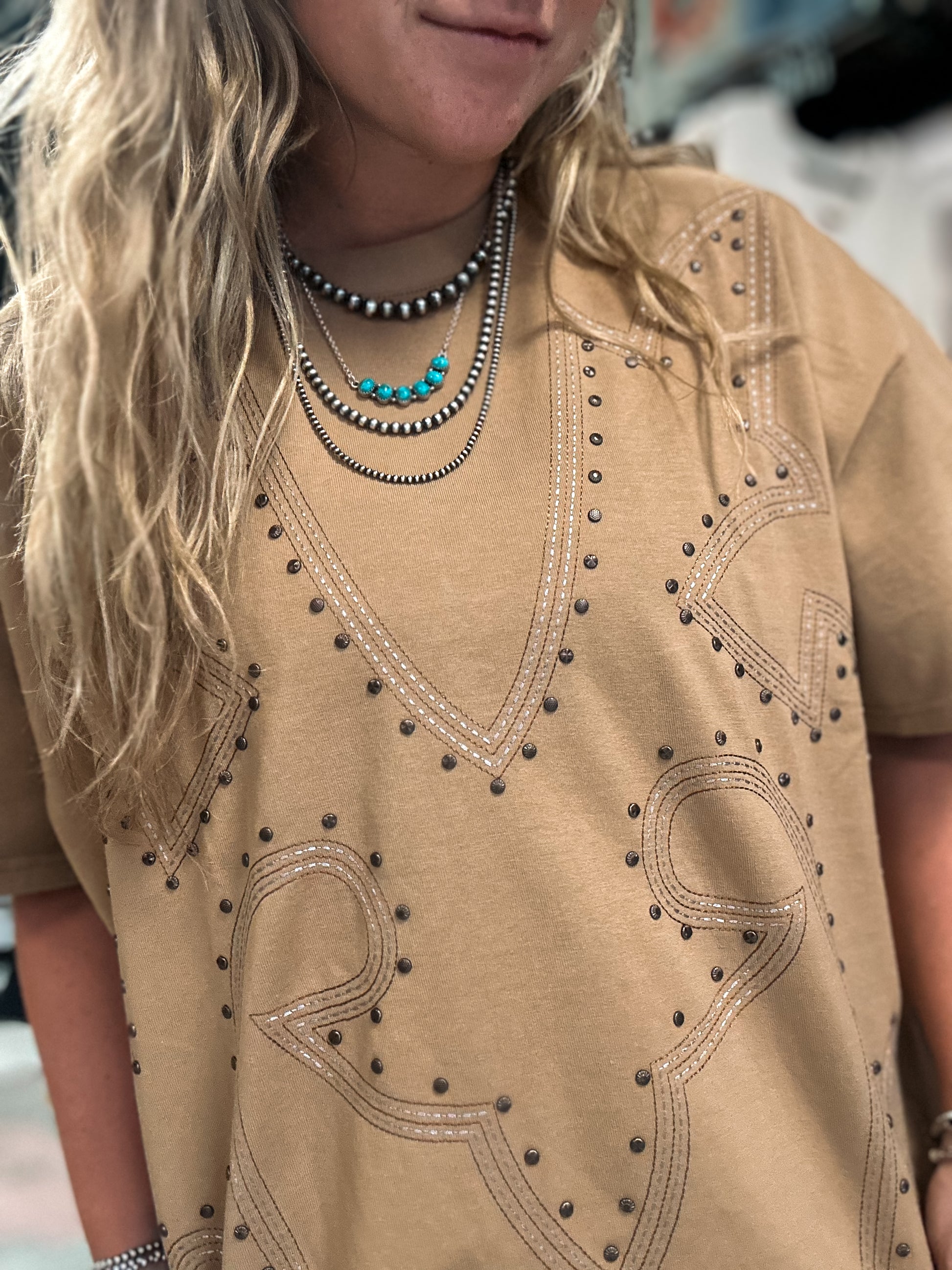 The Studded Western T-Shirt Dress Muddy Creek Clothing Boutique The Studded Western T-Shirt Dress Muddy Creek Clothing Boutique