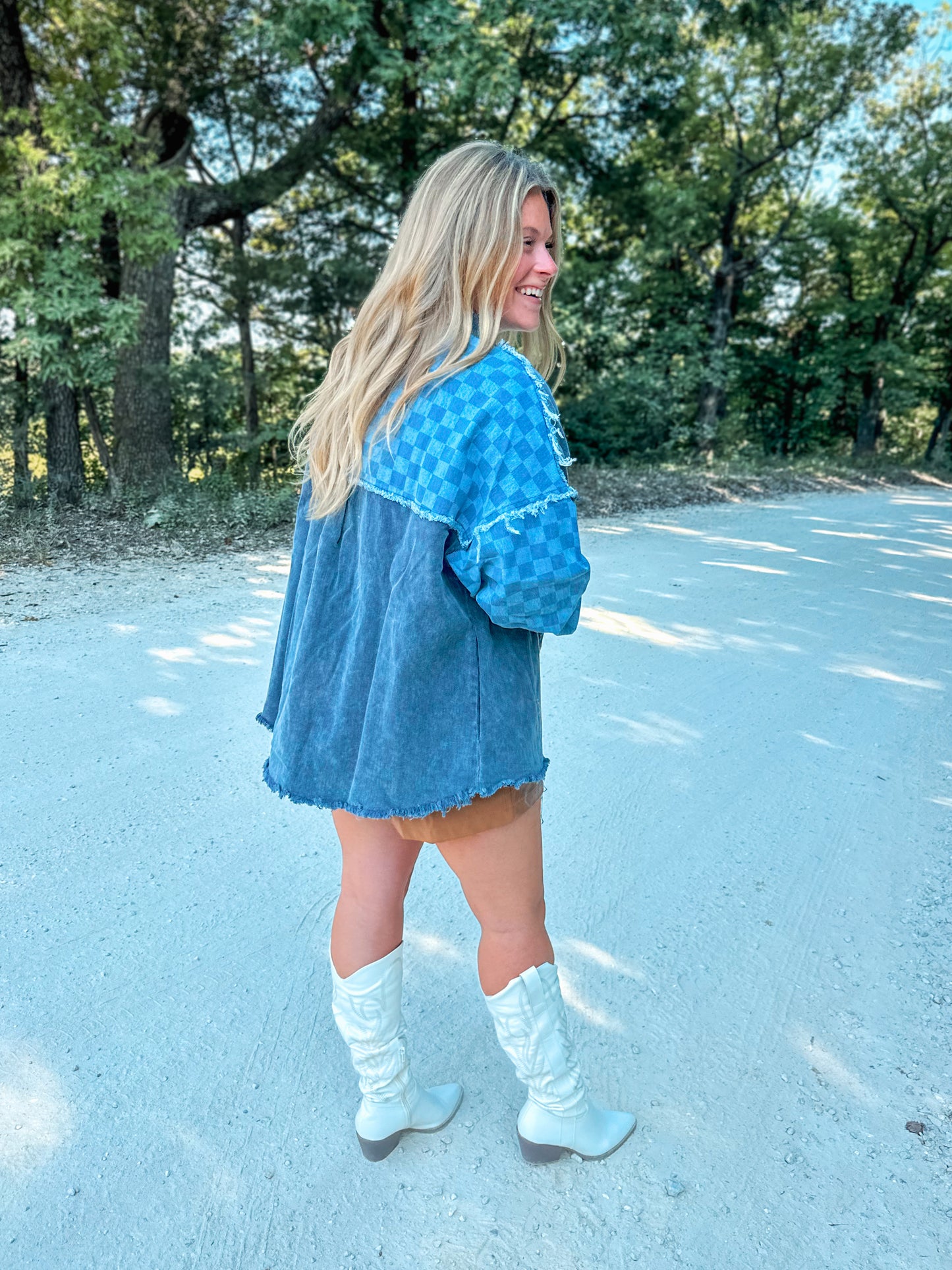 Hallie Checkered Denim Jacket