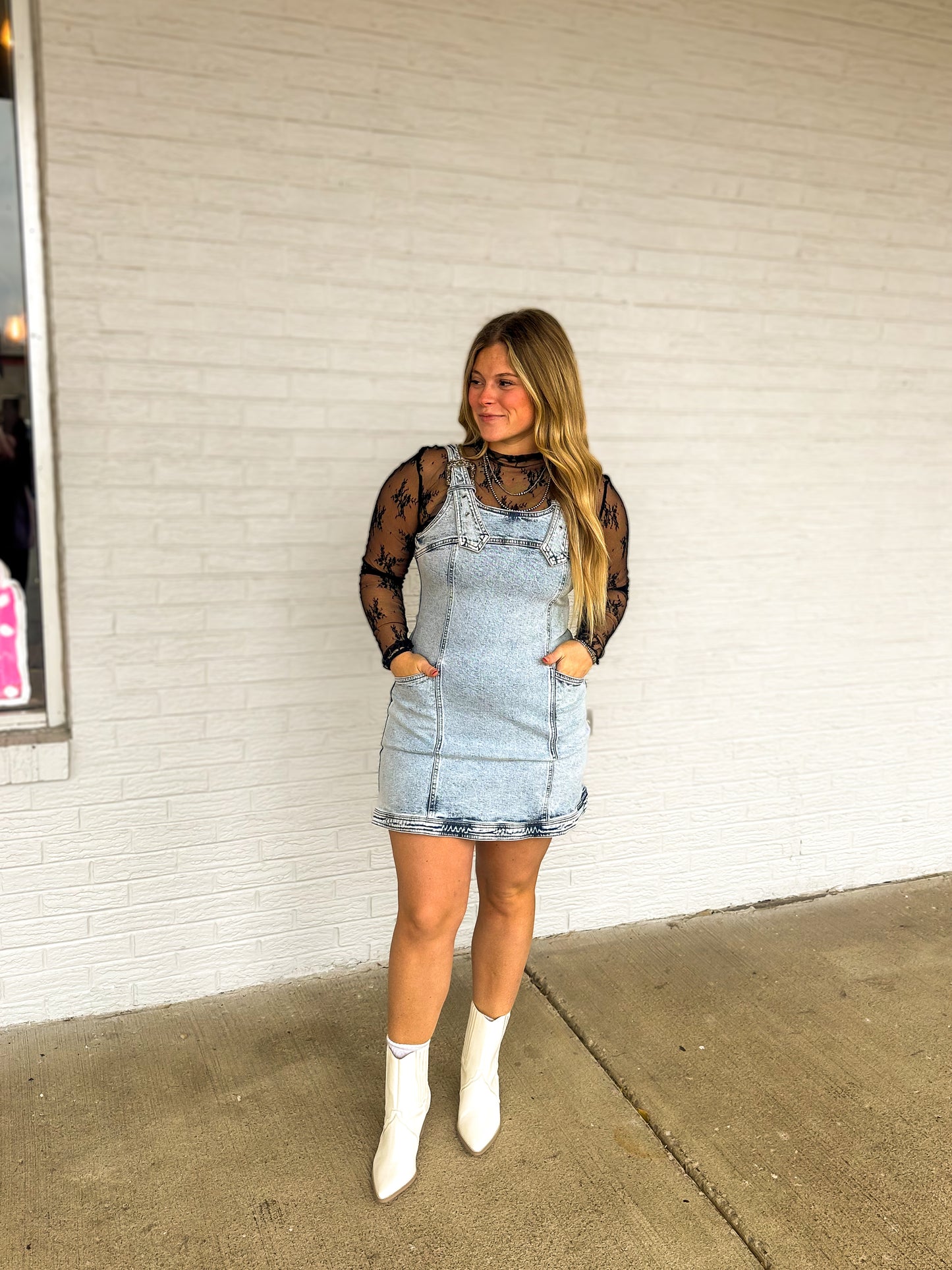 Denim Western Buckle Strap Mini Dress