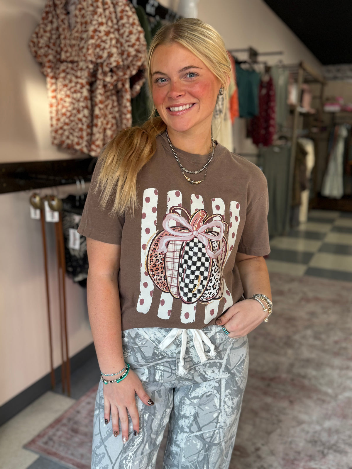 Patchwork Pumpkin Printed Graphic Tee