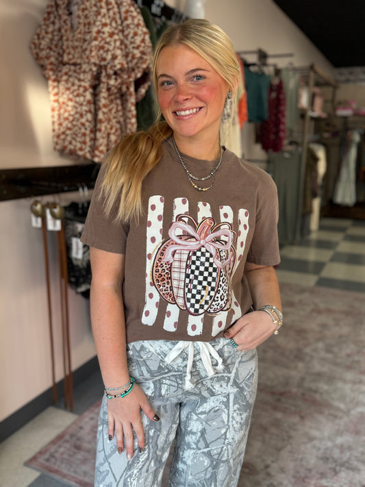 Patchwork Pumpkin Printed Graphic Tee