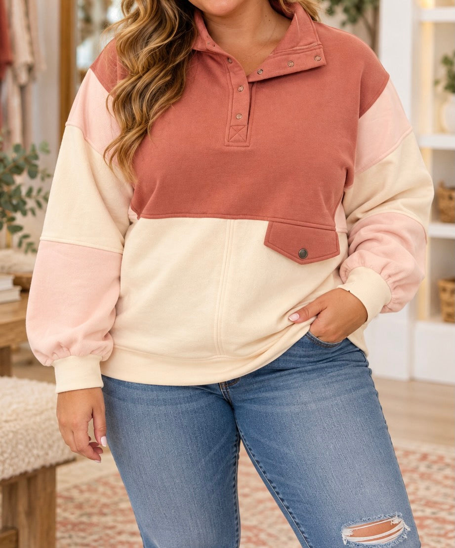 Mock Neck Color-Block Top