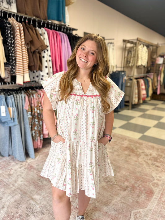 Printed Jaquard Ruffle Dress