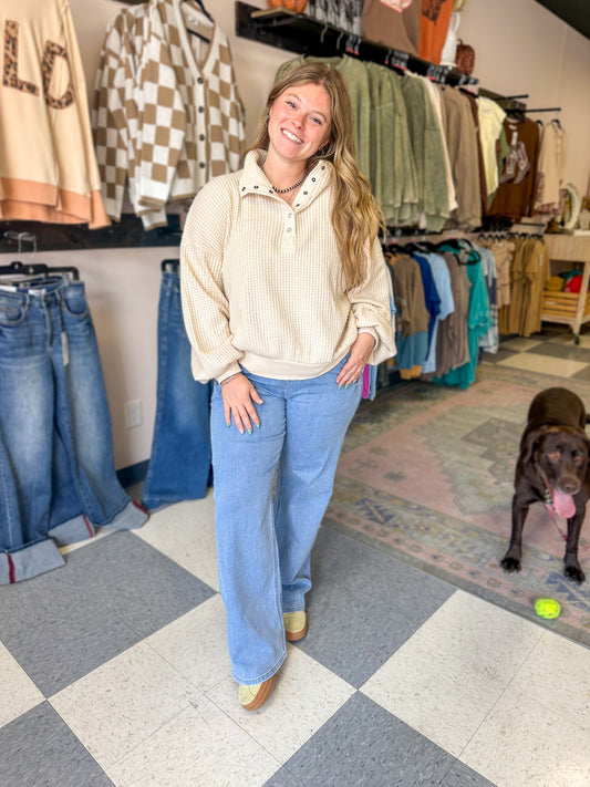 Cream Henley Button up Top