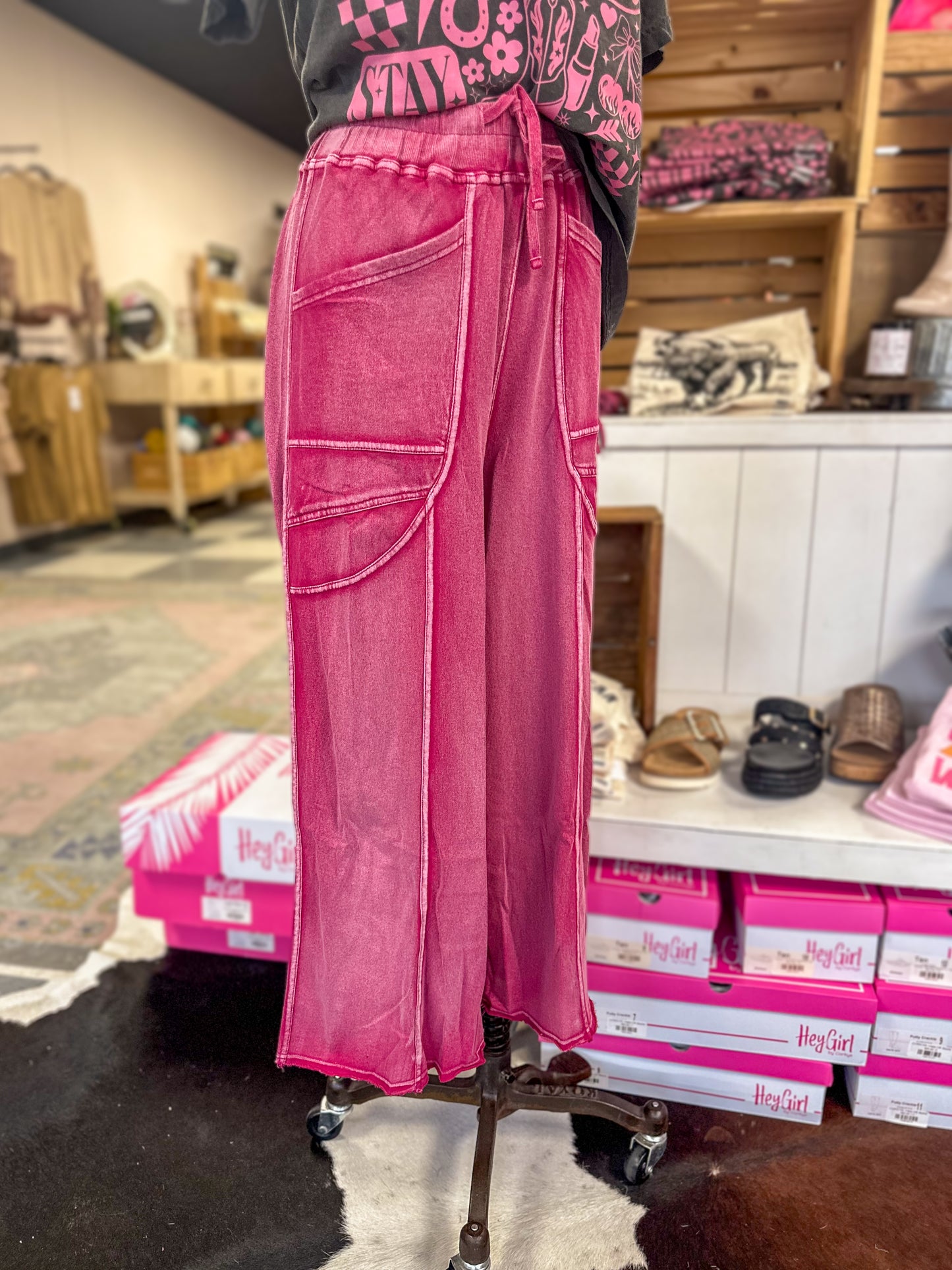 Fushcia Washed Terry Knit Pants