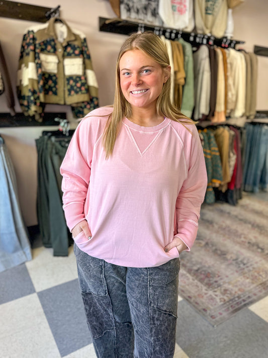 Light Pink French Terry Pullover with Pockets