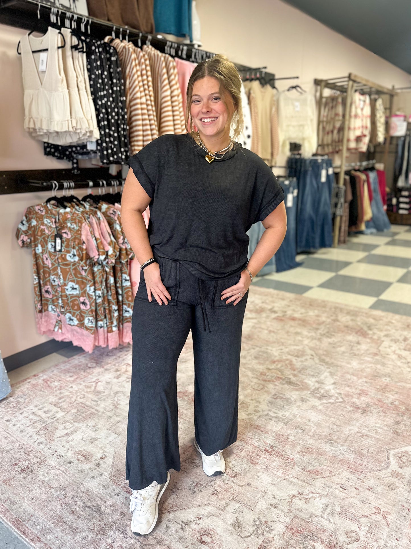 Black Vintage Washed Lounge Set