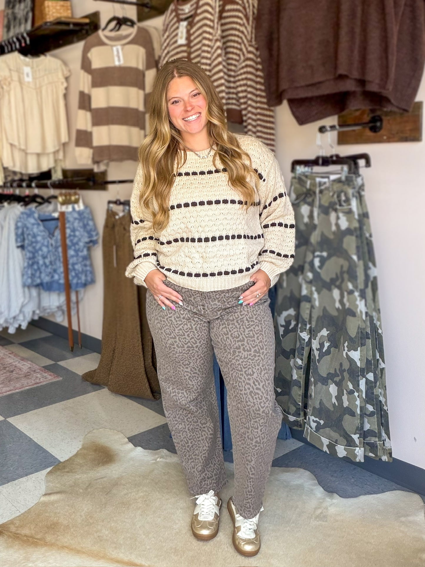 Light Oat Spot Stripe Knitted Sweater