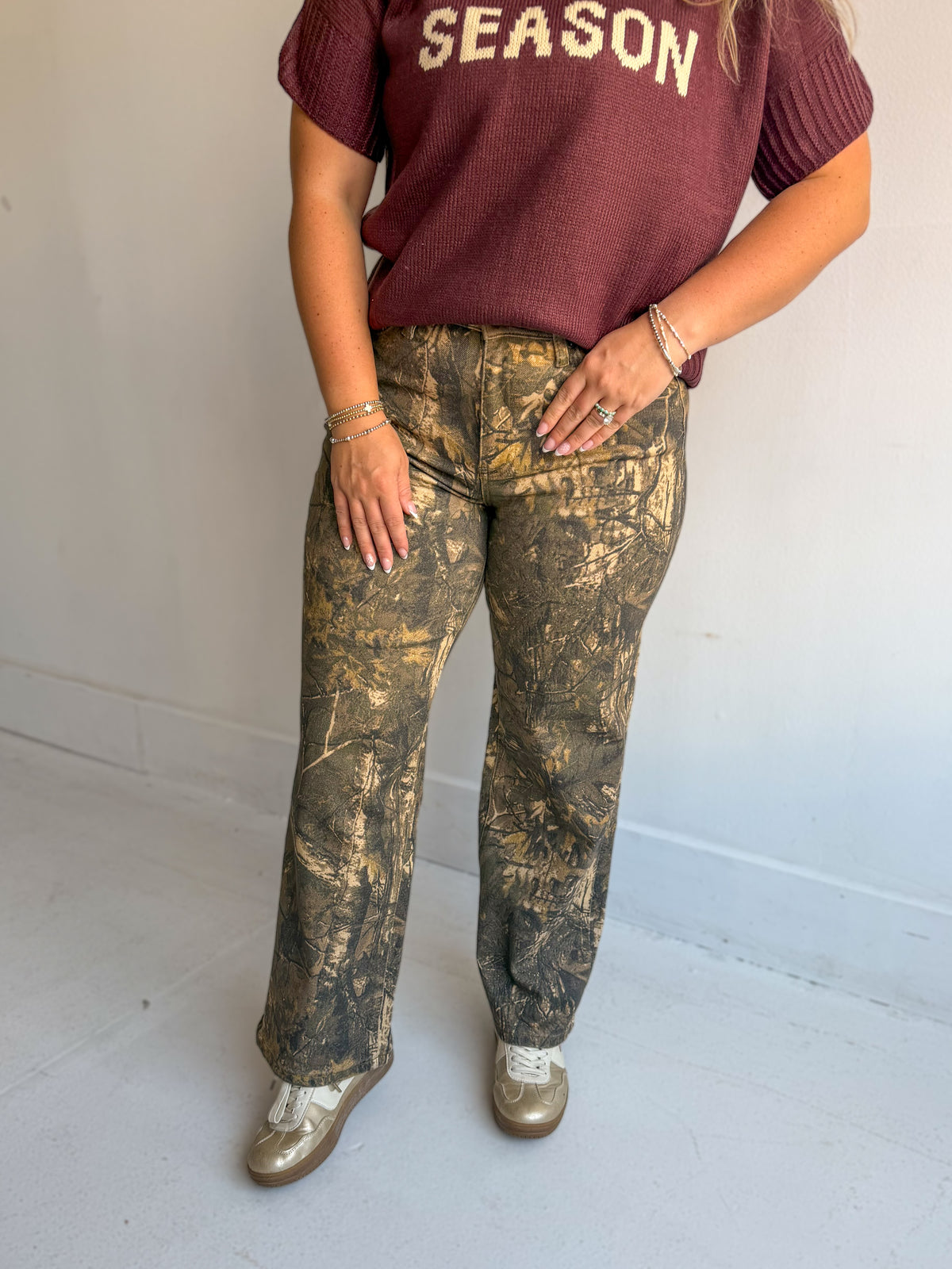 Mica: High Rise Camo Chic Wide Leg Jeans