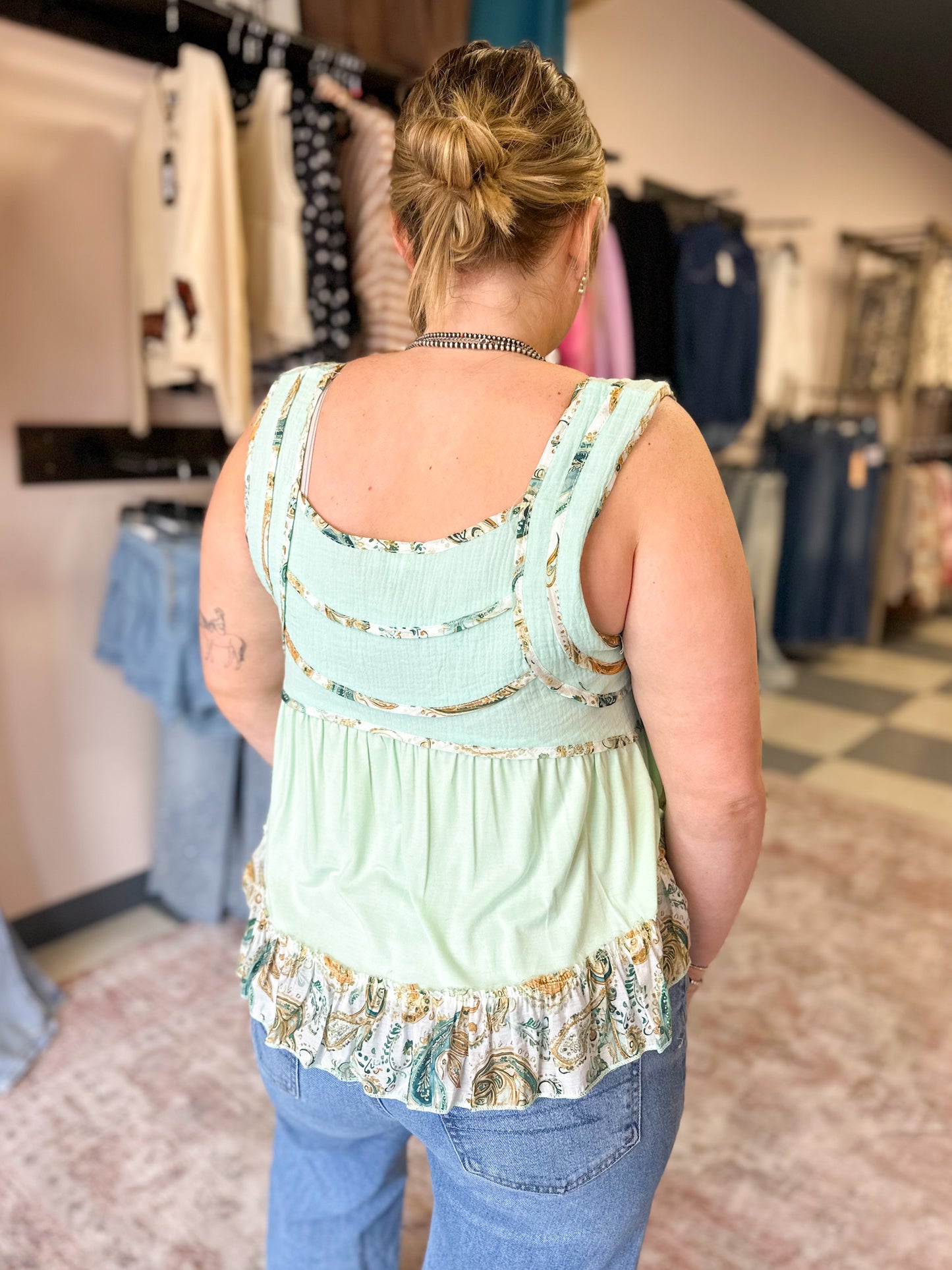 Lime Cream Boho Floral Tank