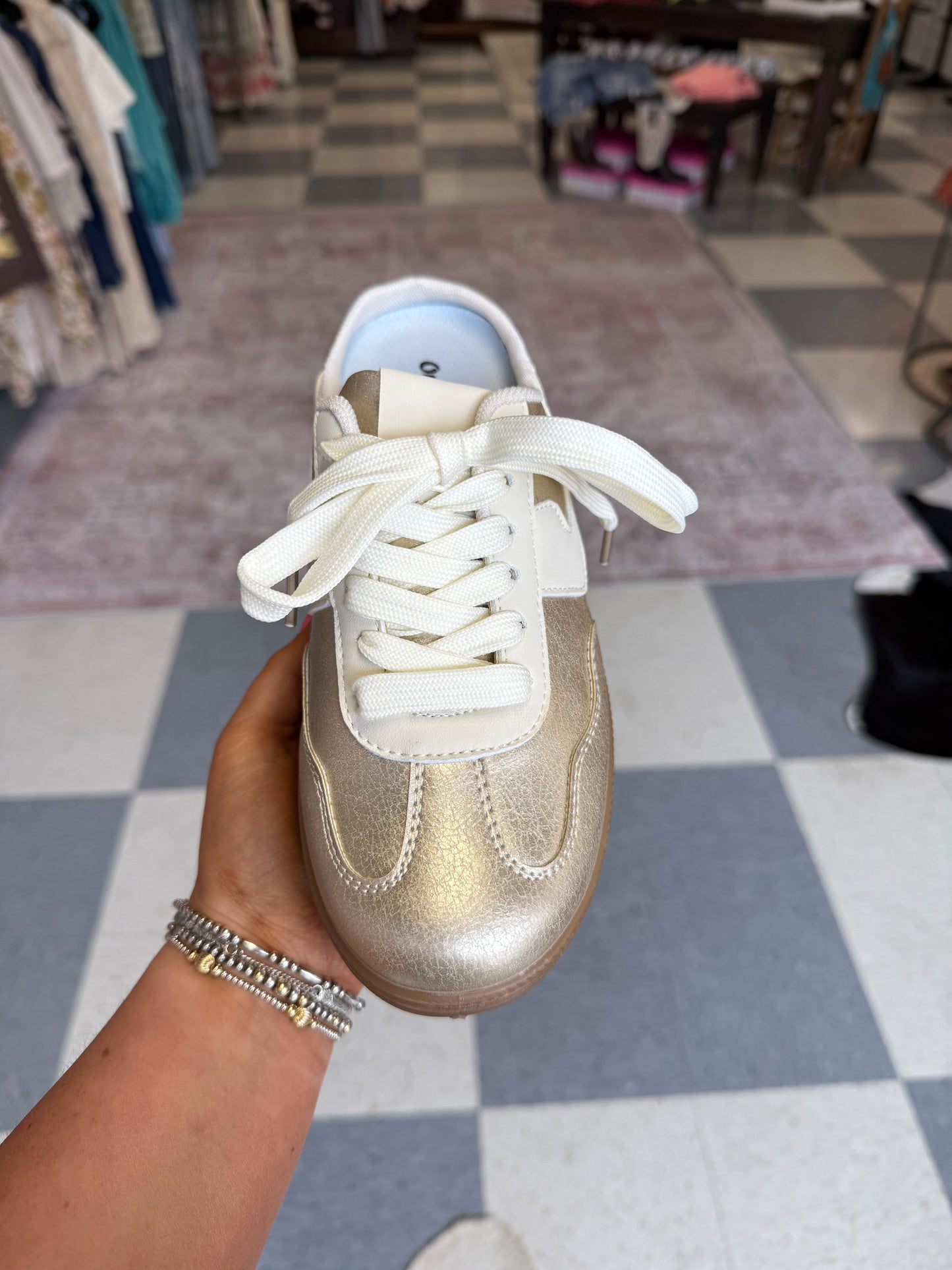 Metallic Gold Slip On Mule Style Sneaker