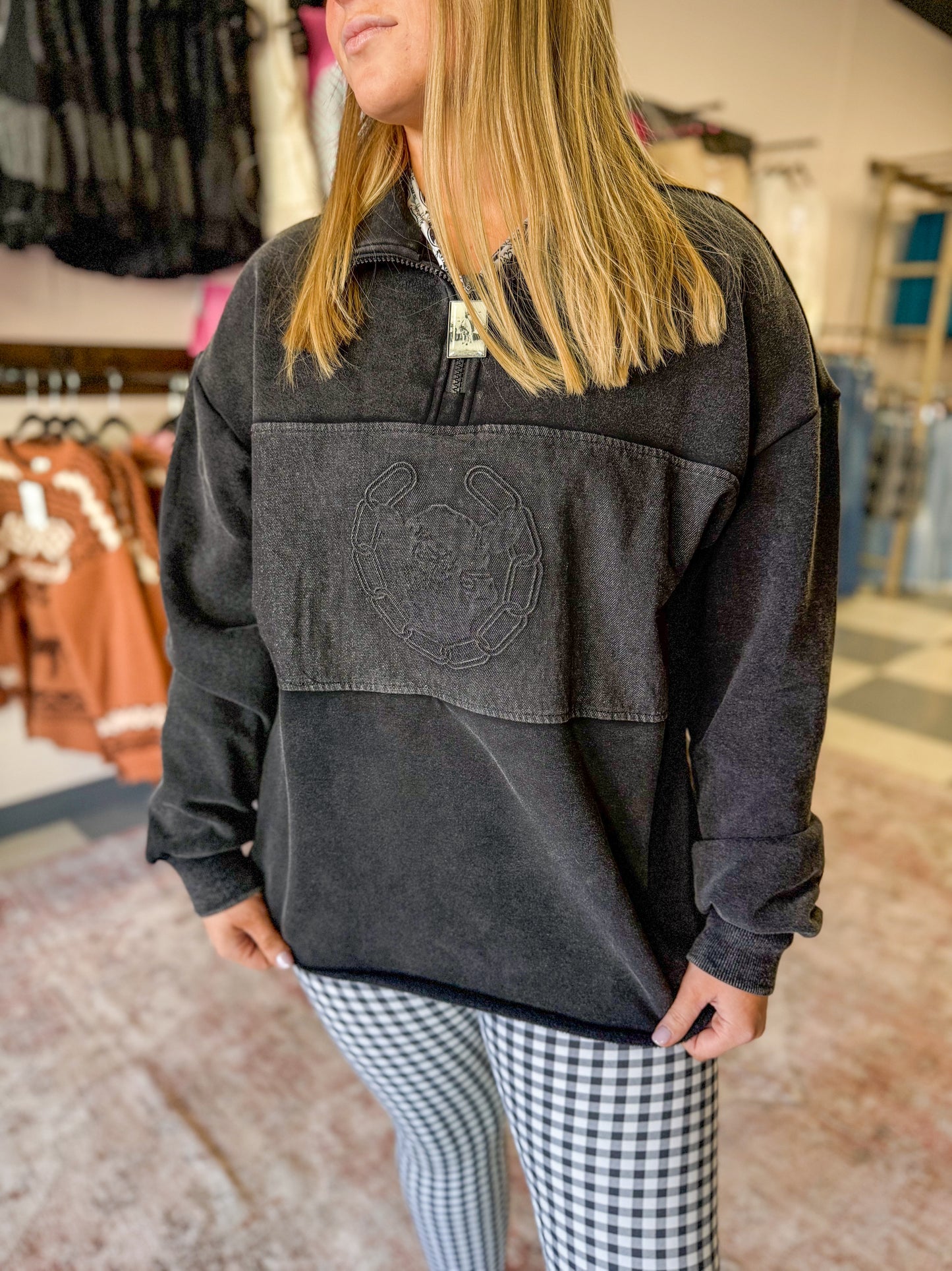 Double Take Stamped Quarter Zip in Midnight