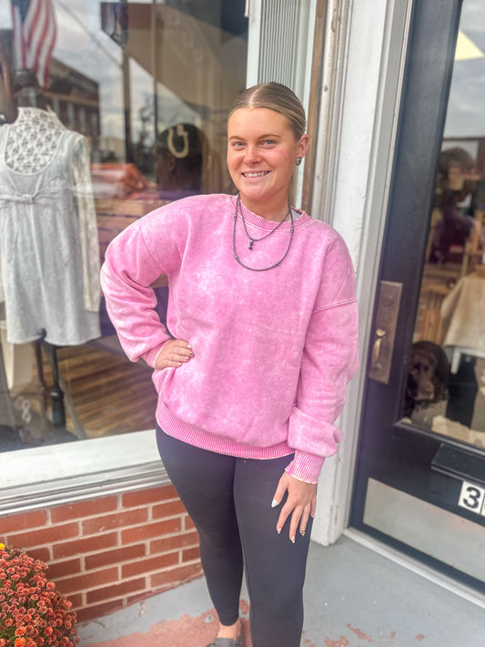 Candy Pink Washed Oversize Fleece Pullover