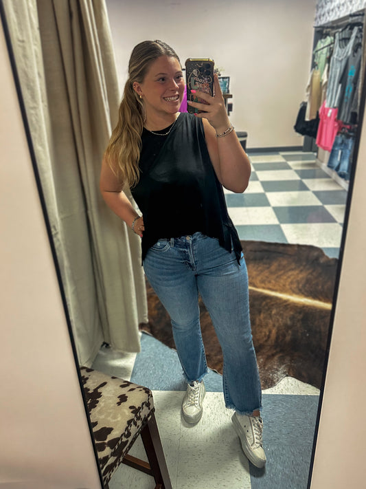 Black Shark Bite Side Slit Sleeveless Top