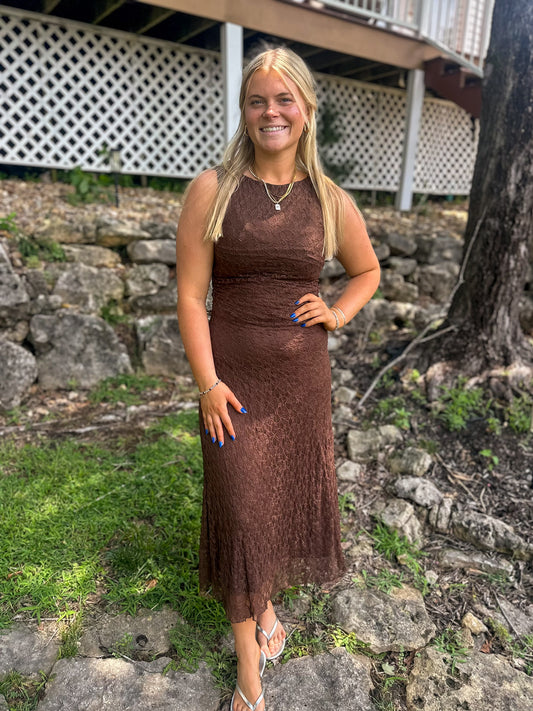 Ella Lace Ruched Midi Dress