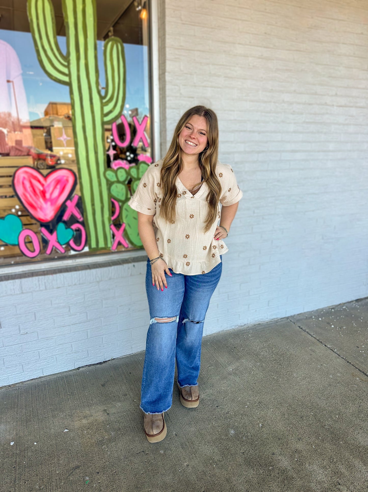 Flower Child Embroidered Woven Blouse Top