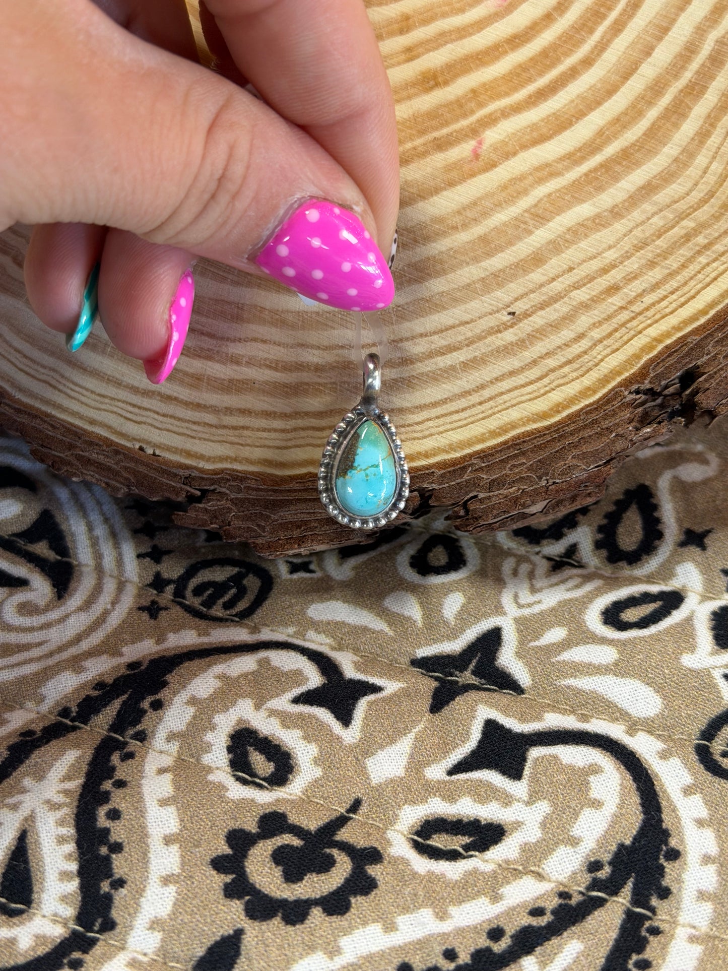 Turquoise Royston Beaded Edge Pendant
