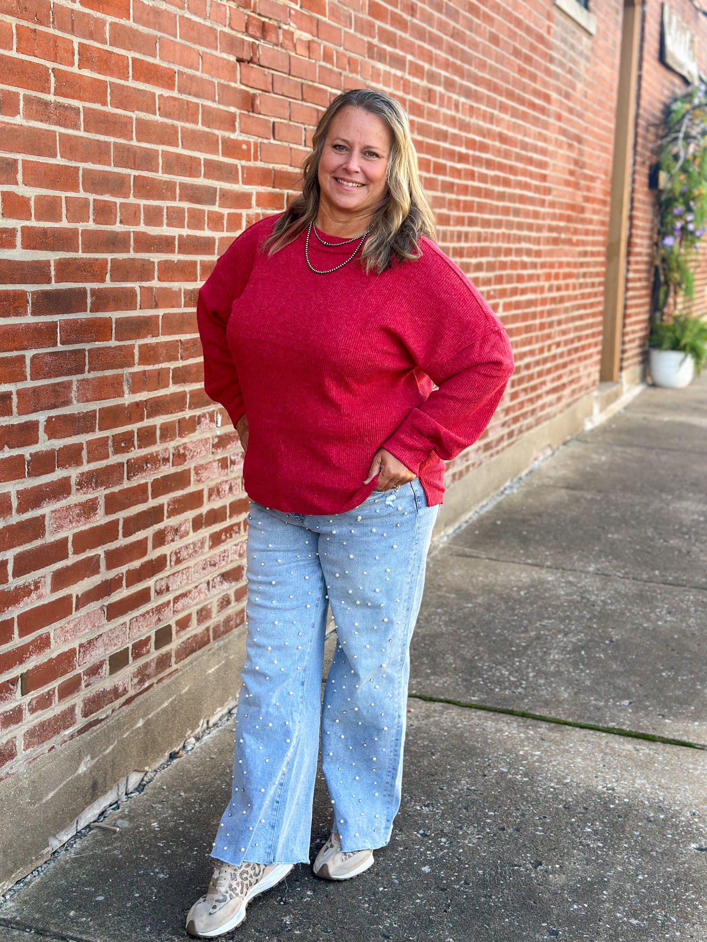 MICA: Rhinestone and Pearl Wide Leg Jeans