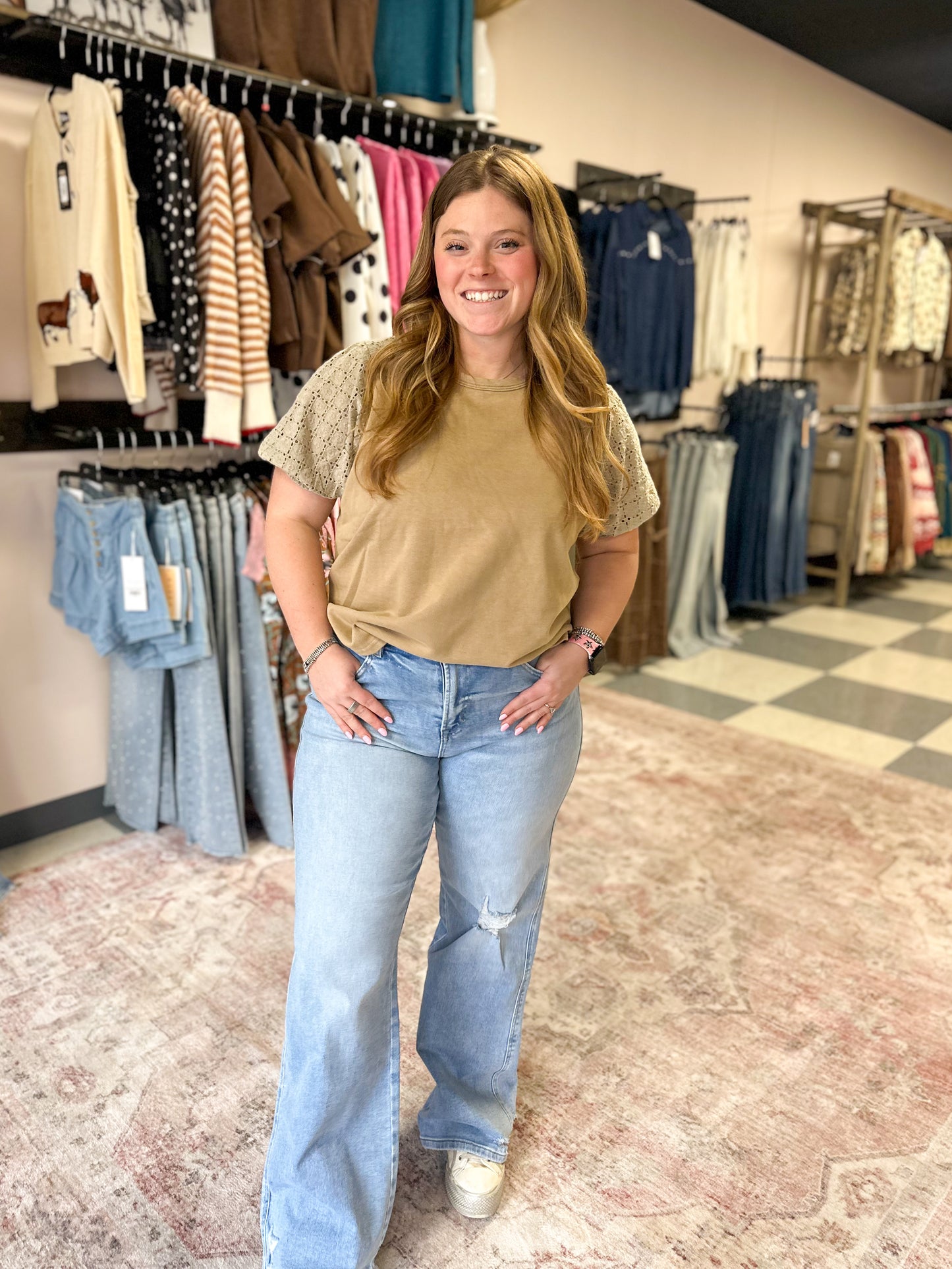 Mocha Puff Knitted Sleeve Top