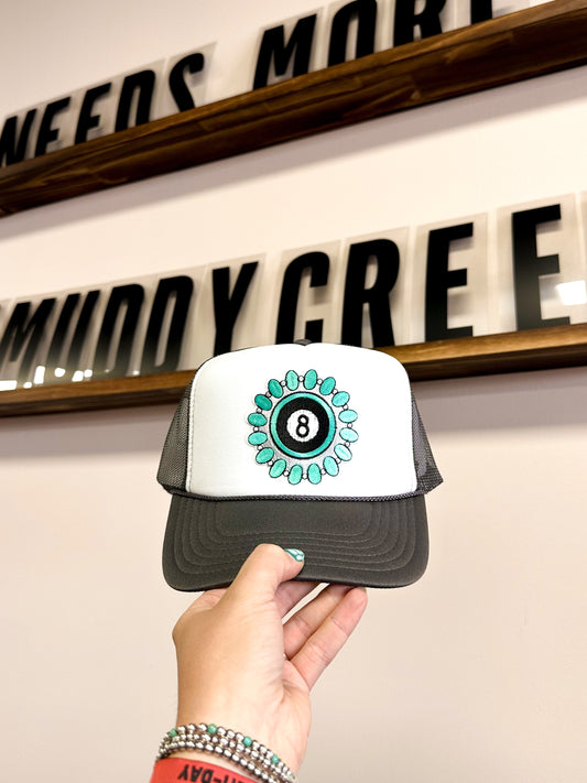 Lucky 8 Turquoise Trucker Hat