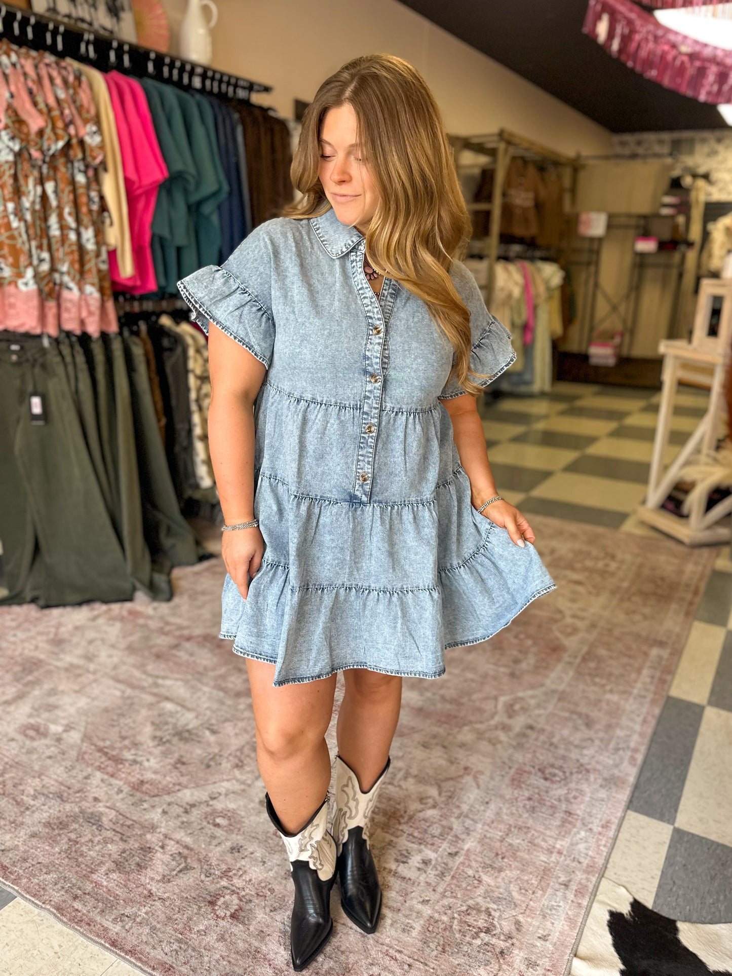 Mineral Washed Chambray Mini Dress