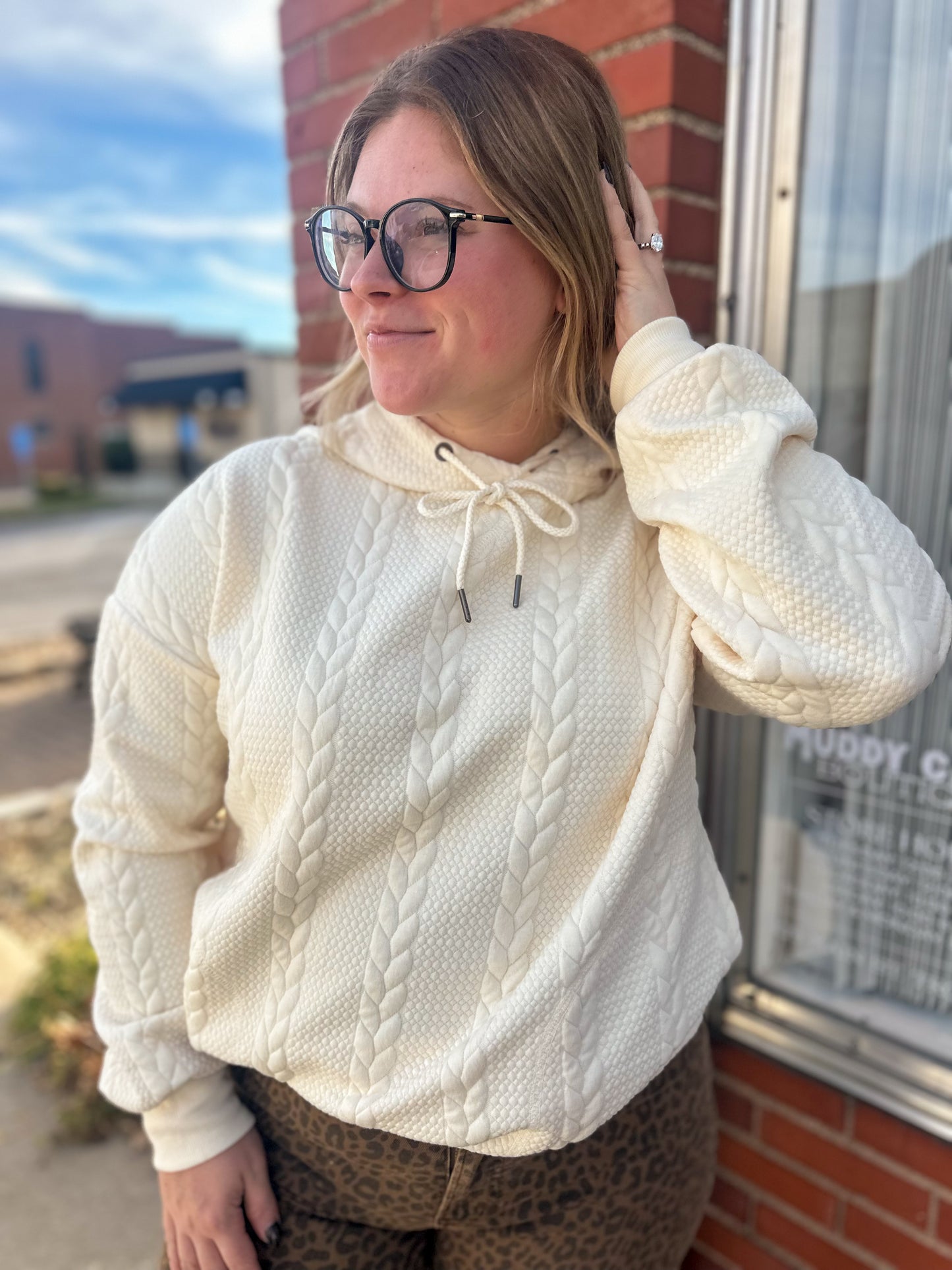 Oversized Cable Knit Hoodie Top