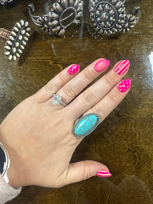 Shey Oval Faux Turquoise Adjustable Ring