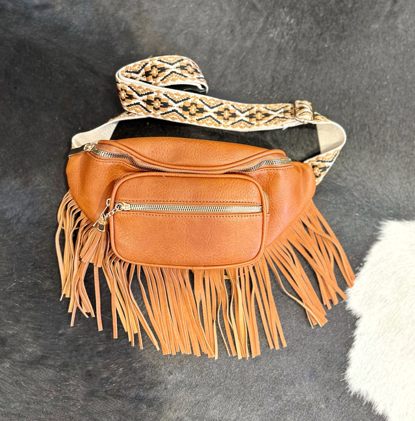 Fringe Belt Bag in Cognac